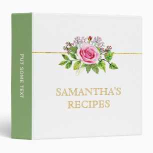 Watercolor roses floral and gold line recipe binder