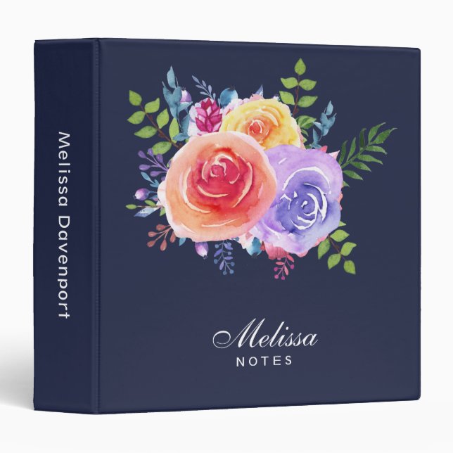 Watercolor Roses Floral Bouquet Binder (Front/Spine)