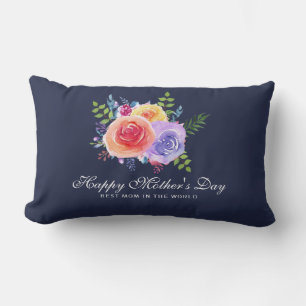 Watercolor Roses Floral Bouquet Mother's Day Lumbar Pillow