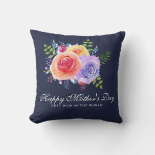 Watercolor Roses Floral Bouquet Mother's Day Throw Pillow