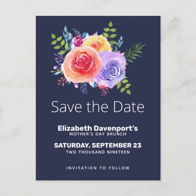 Watercolor Roses Floral Bouquet Save the Date Postcard (Front)