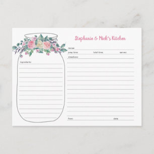 Watercolor Roses Floral Mason Jar Recipe Cards