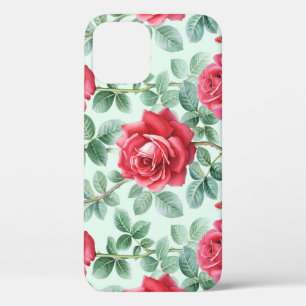 Watercolor Roses: Floral Seamless Illustration. iPhone 12 Case