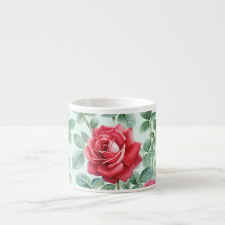Watercolor Roses: Floral Seamless Illustration. Espresso Cup