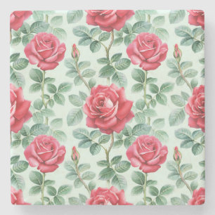 Watercolor Roses: Floral Seamless Illustration. Stone Coaster