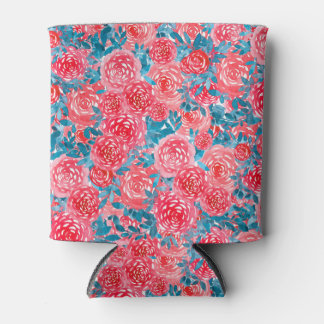 Watercolor Roses Floral Tapestry Can Cooler
