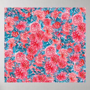 Watercolor Roses Floral Tapestry Poster