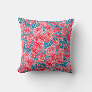 Watercolor Roses Floral Tapestry Throw Pillow