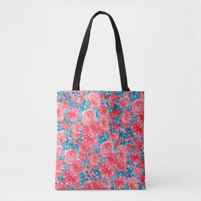 Watercolor Roses Floral Tapestry Tote Bag (Front)