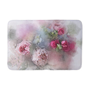 Watercolor Roses Flowers Floral Elegant Template Bath Mat