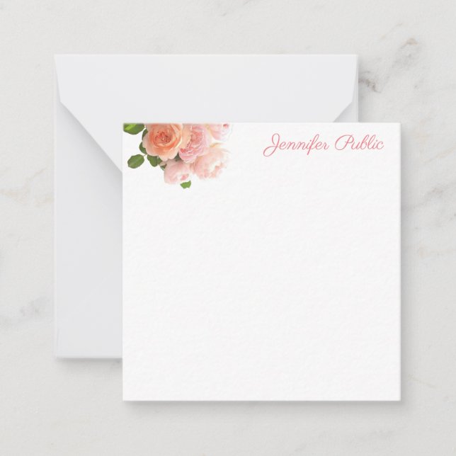 Watercolor Roses Flowers Handwritten Text Template (Front)