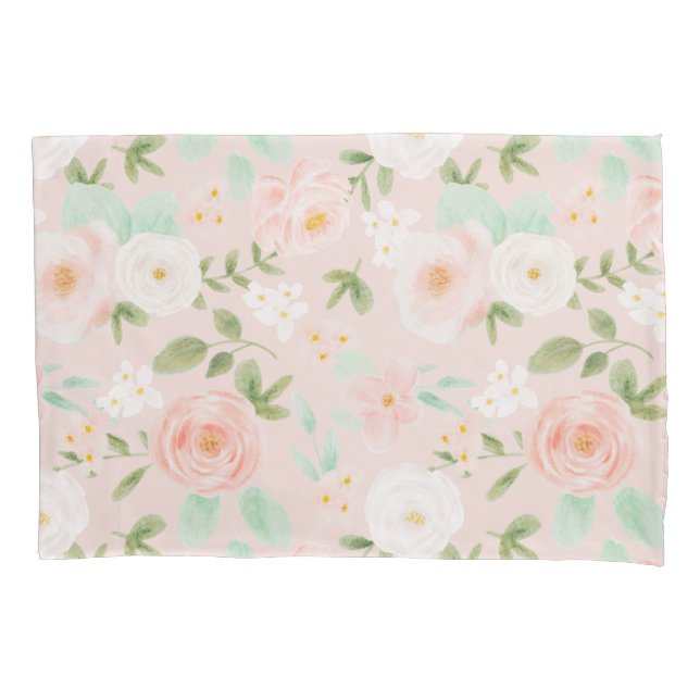 Watercolor Roses Flowers in Pink and Peach Pillowcase (Front)