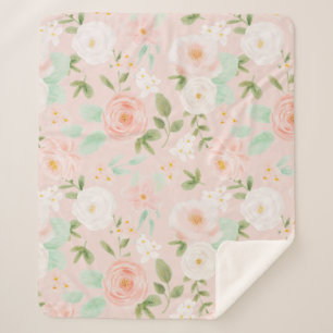 Watercolor Roses Flowers in Pink and Peach Sherpa Blanket