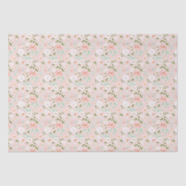 Watercolor Roses Flowers in Pink and Peach Tissue Paper (Front)