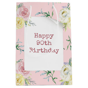 Watercolor Roses for 90th Birthday Medium Gift Bag