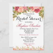 Watercolor Roses & Glitter Bridal Shower Invite