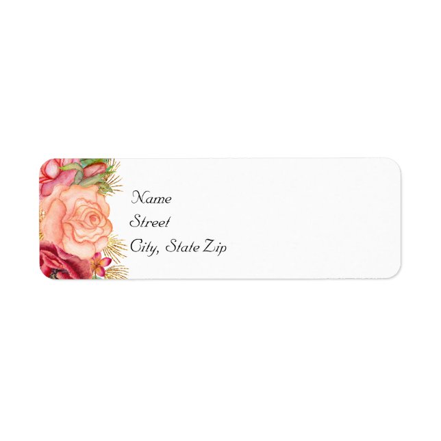 Watercolor Roses & Glitter Wedding Address Label (Front)