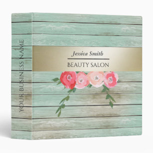 Watercolor roses gold boho wood teal binder