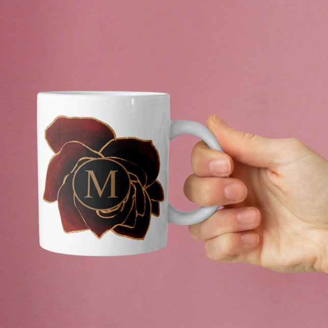 Watercolor Roses Gold Burgundy Monogram Coffee Mug (Creator Uploaded)