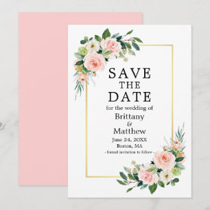 Watercolor Roses Gold Frame Pink Blush Save The Date