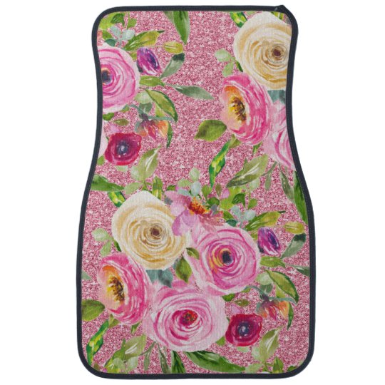 Download Watercolor Roses in Pink and Cream on Pink Glitter Car Mat ...