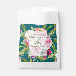 Watercolor Roses in Pink and Cream on Teal Favour Bag