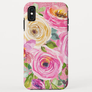 Watercolor Roses in Pink and Cream Pink Glitter iPhone XS Max Case