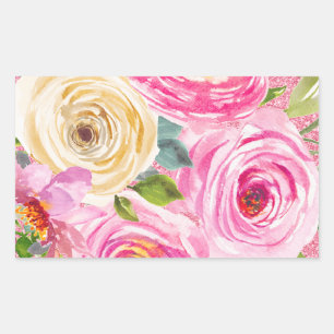 Watercolor Roses in Pink and Cream Pink Glitter Sticker