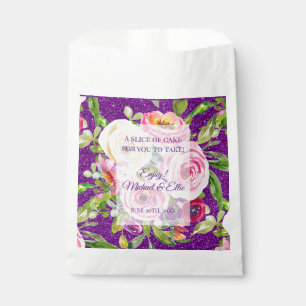 Watercolor Roses in Pink and Cream Purple Glitter Favour Bag