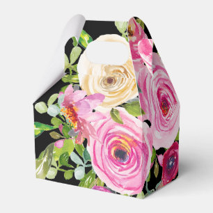 Watercolor Roses in Pink Black Personalized Favor Box