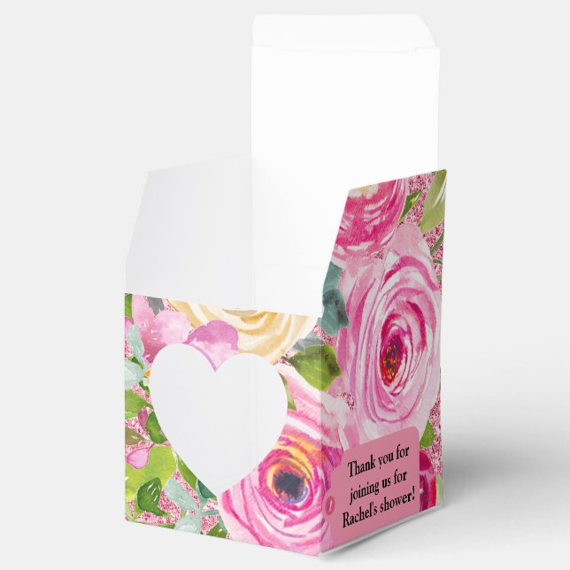 Watercolor Roses in Pink Glitter Personalized Favor Box (Opened)