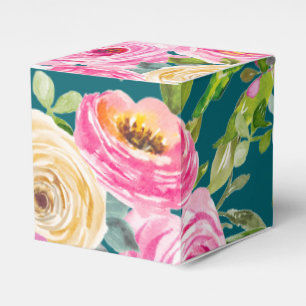 Watercolor Roses in Pink on Teal Personalized Favor Box