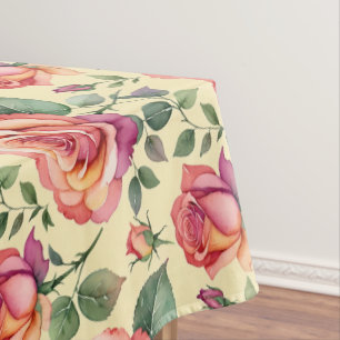 Watercolor Roses In Shades Of Coral And Magenta Tablecloth