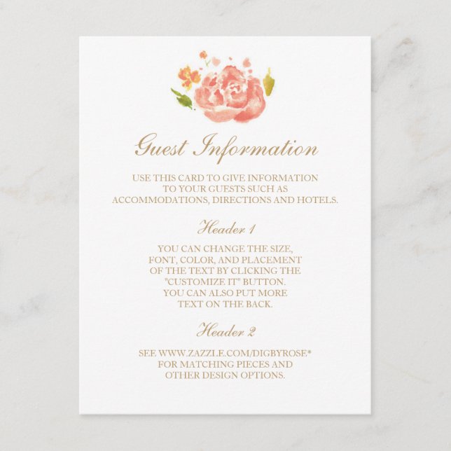 Watercolor Roses Information Card (Front)