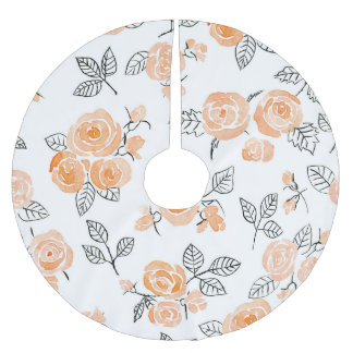 Watercolor Roses: Ink White Background Brushed Polyester Tree Skirt