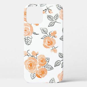 Watercolor Roses: Ink White Background iPhone 12 Case