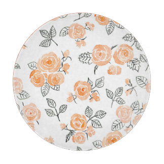 Watercolor Roses: Ink White Background Cutting Board