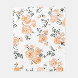 Watercolor Roses: Ink White Background Fleece Blanket