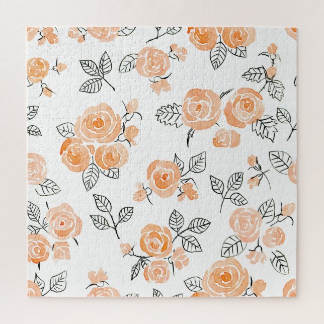 Watercolor Roses: Ink White Background Jigsaw Puzzle (Vertical)
