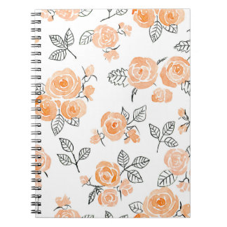 Watercolor Roses: Ink White Background Notebook