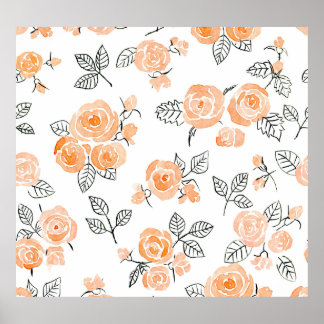 Watercolor Roses: Ink White Background Poster