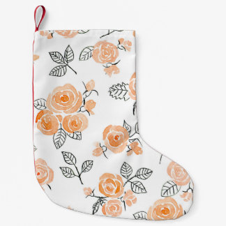 Watercolor Roses: Ink White Background Small Christmas Stocking