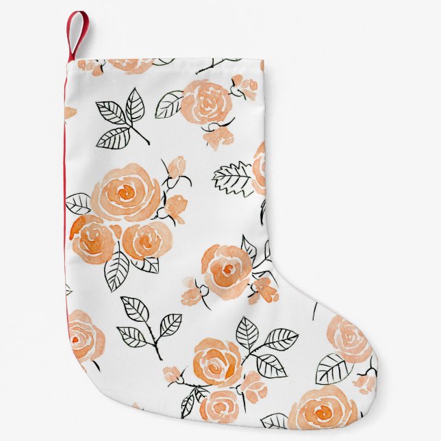 Watercolor Roses: Ink White Background Small Christmas Stocking (Front)