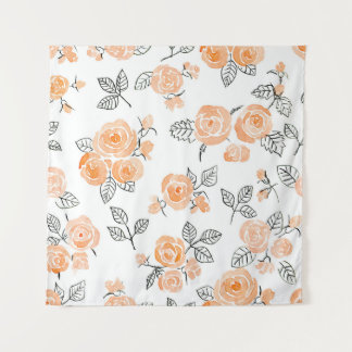 Watercolor Roses: Ink White Background Tapestry