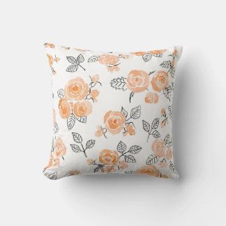 Watercolor Roses: Ink White Background Throw Pillow