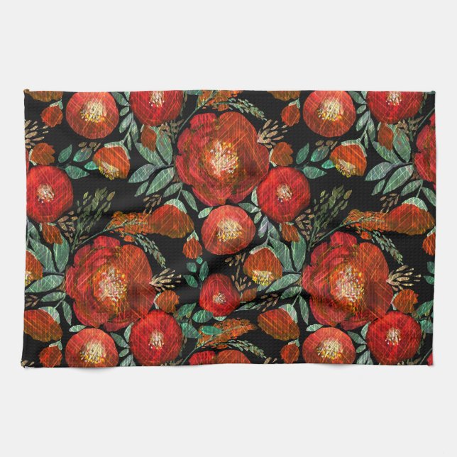 Watercolor, roses. kitchen towel (Horizontal)