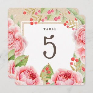 Watercolor Roses   Kraft Paper Party Table Numbers