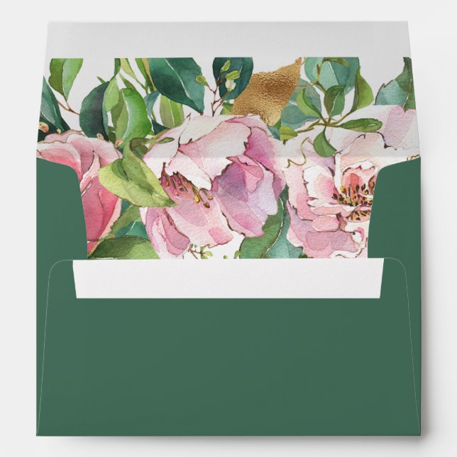 Watercolor Roses Liner with a Teal Blue Envelope (Back (Bottom))