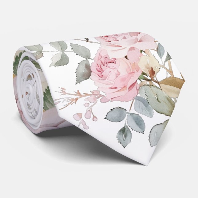 Watercolor roses neck tie (Rolled)
