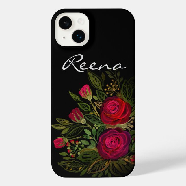 Watercolor roses, on a black background, watercolo iPhone case (Back)
